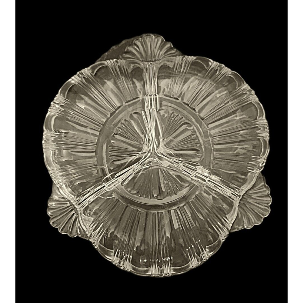 Depression Hazel Atlas 572 Clear Press Glass Divided Serving Dish Vintage - Picture 4 of 4